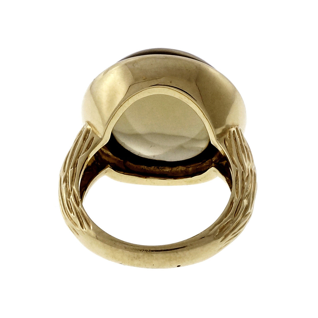 Estate Heavy 14k Gold Bezel Set 12.71ct Cabochon Set Smoky Quartz Ring Signed – image 3