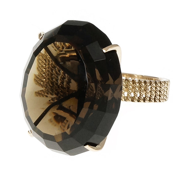 Vintage 1950 Large Oval Smoky Quartz Ring 14k Yellow Gold