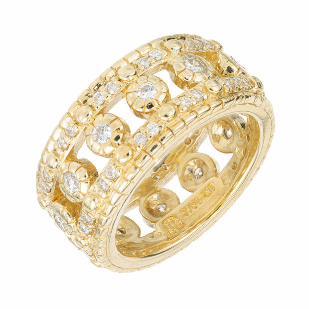 Judith Ripka .62 Carat Round Diamond Wide Gold Eternity Ring