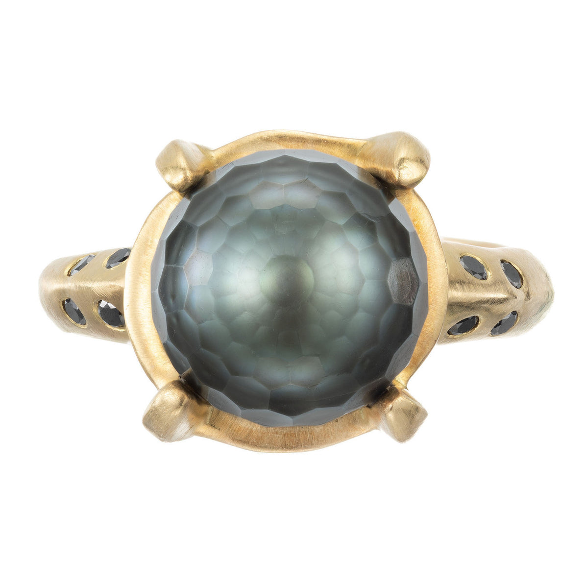 Robin Rotenier Black Tahitian Pearl Diamond Yellow Gold Ring – image 2