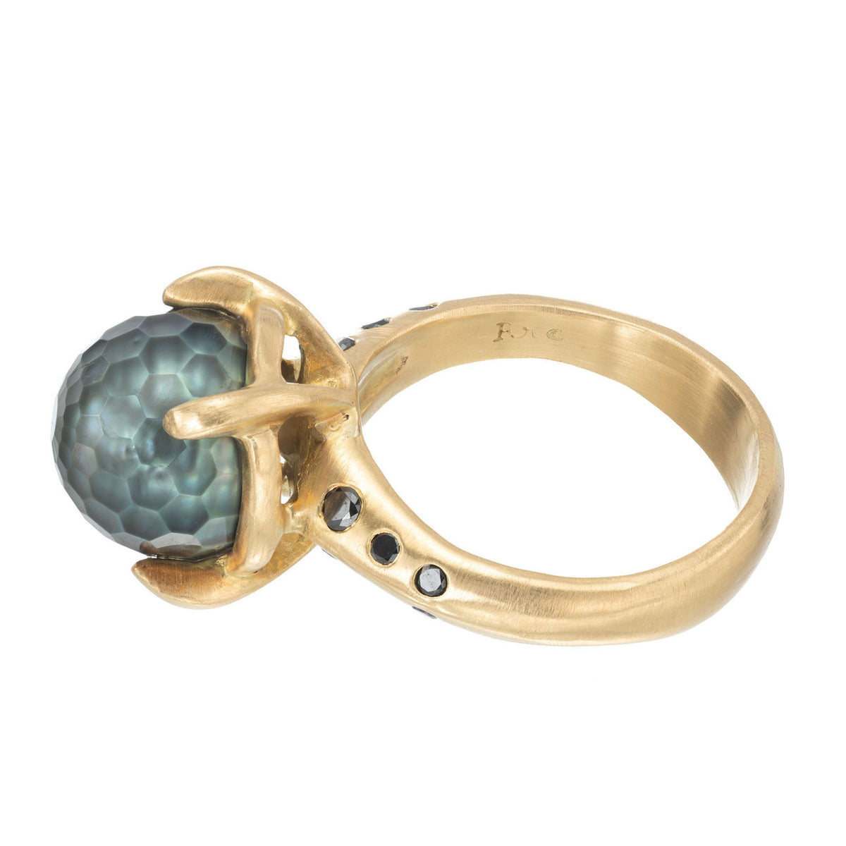 Robin Rotenier Black Tahitian Pearl Diamond Yellow Gold Ring – image 5