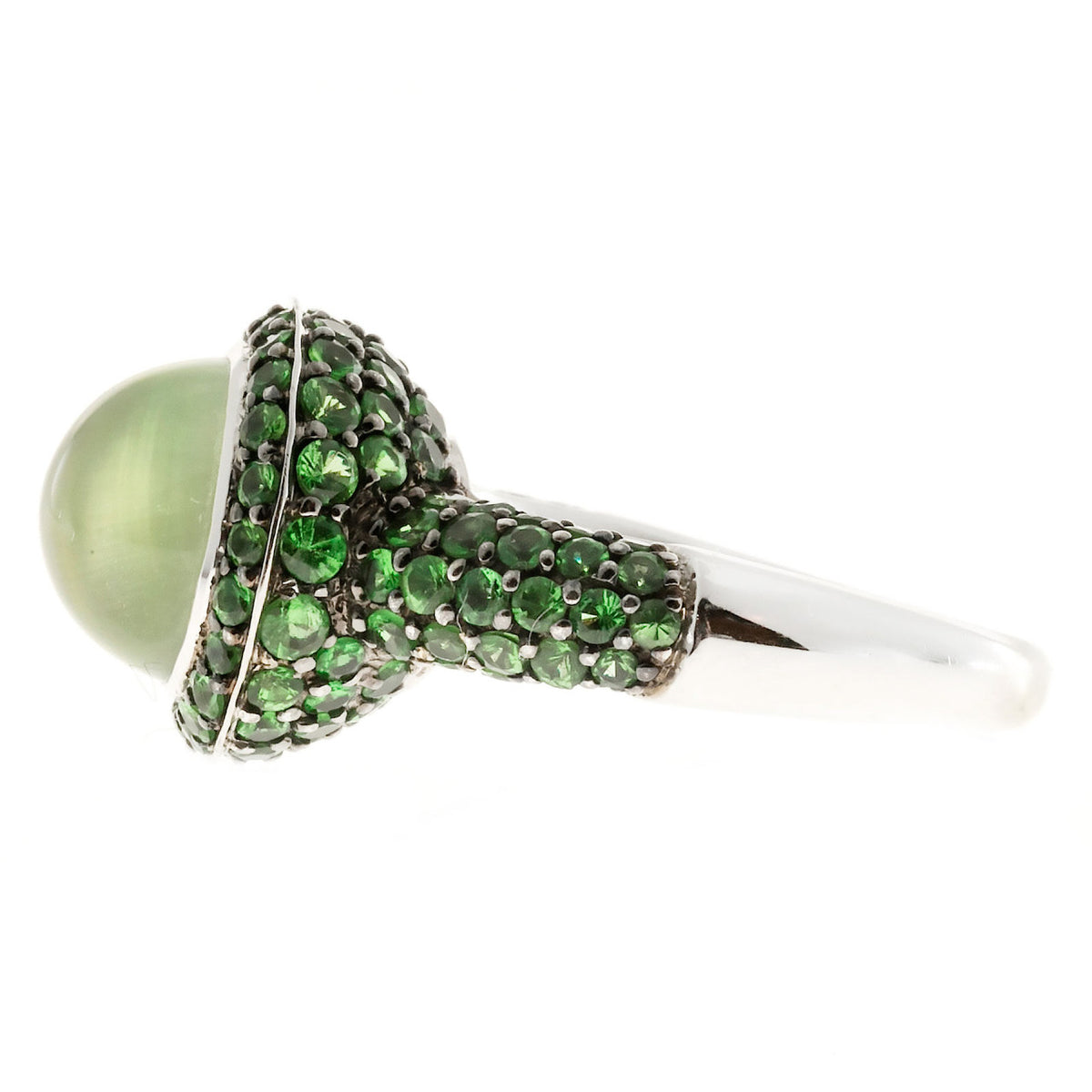 New Crivelli 18k White Gold Peridot 4.00ct Cabochon 2.40ct Tsavorite Garnet Ring – image 3