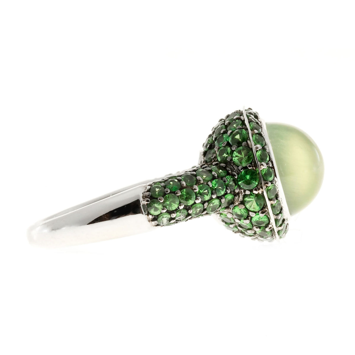 New Crivelli 18k White Gold Peridot 4.00ct Cabochon 2.40ct Tsavorite Garnet Ring – image 4