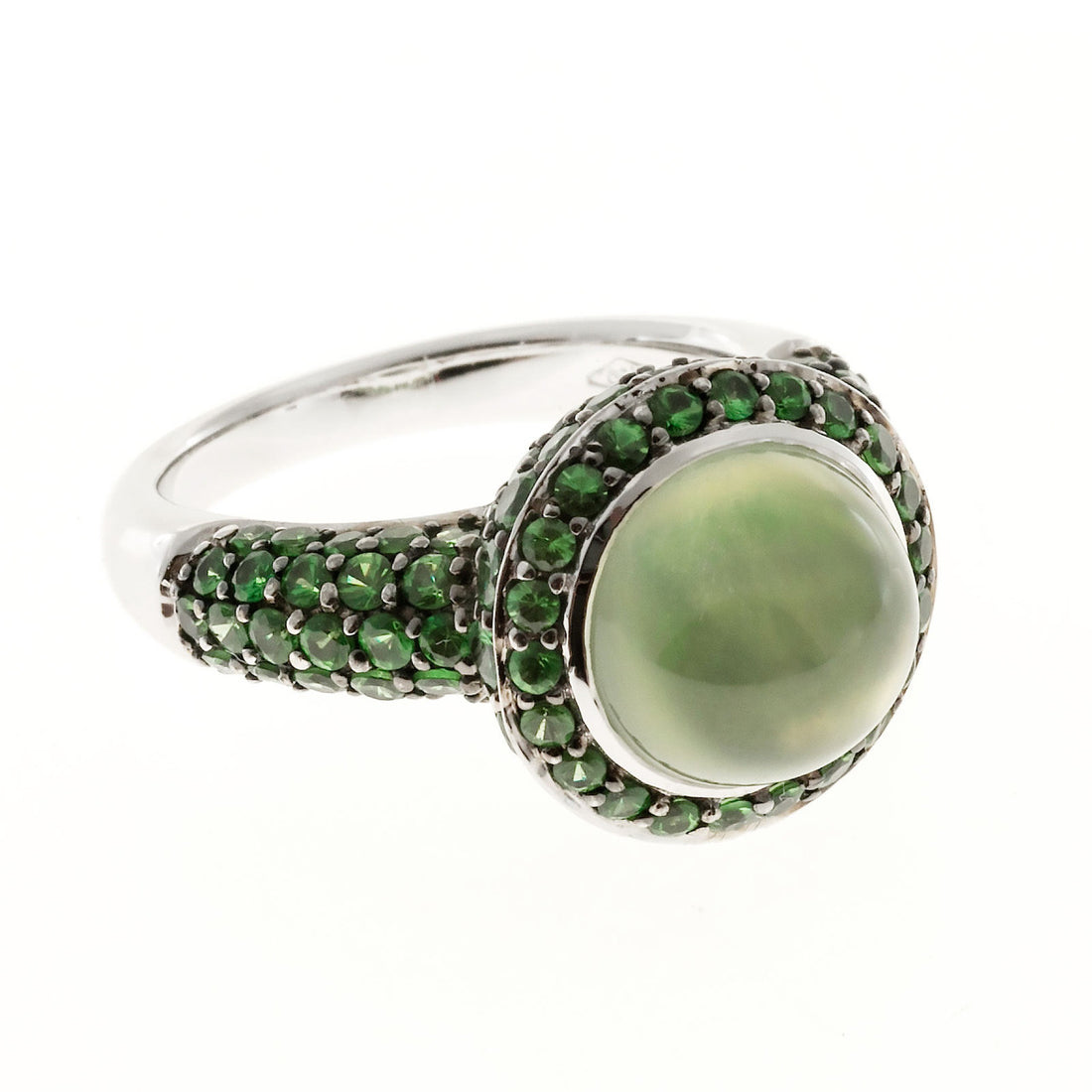 New Crivelli 18k White Gold Peridot 4.00ct Cabochon 2.40ct Tsavorite Garnet Ring – image 6