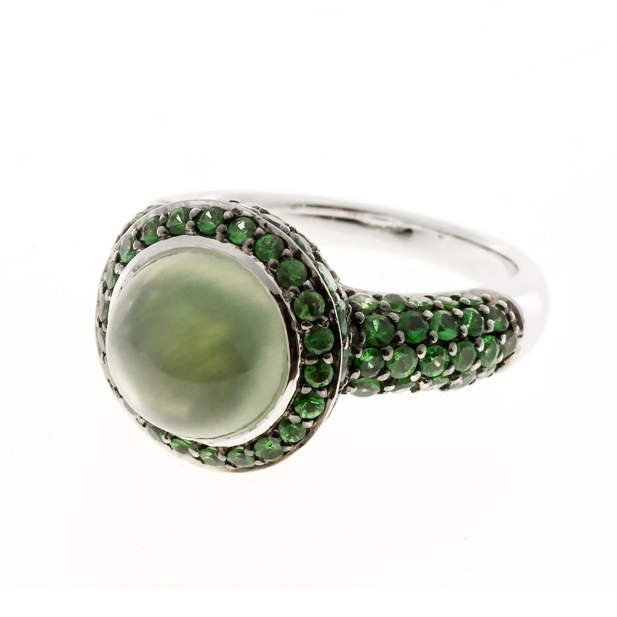 New Crivelli 18k White Gold Peridot 4.00ct Cabochon 2.40ct Tsavorite Garnet Ring – image 2