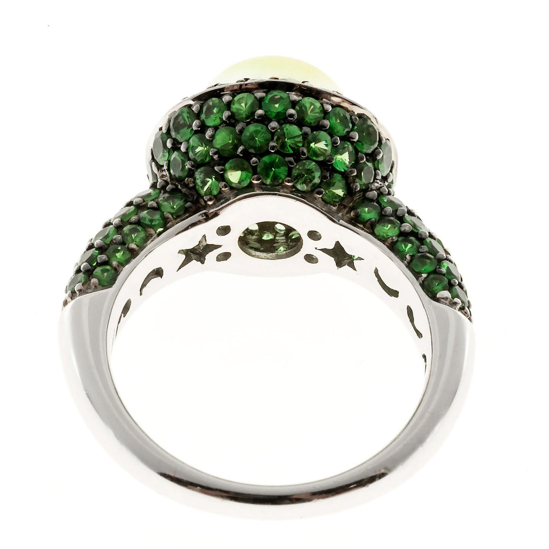 New Crivelli 18k White Gold Peridot 4.00ct Cabochon 2.40ct Tsavorite Garnet Ring – image 5
