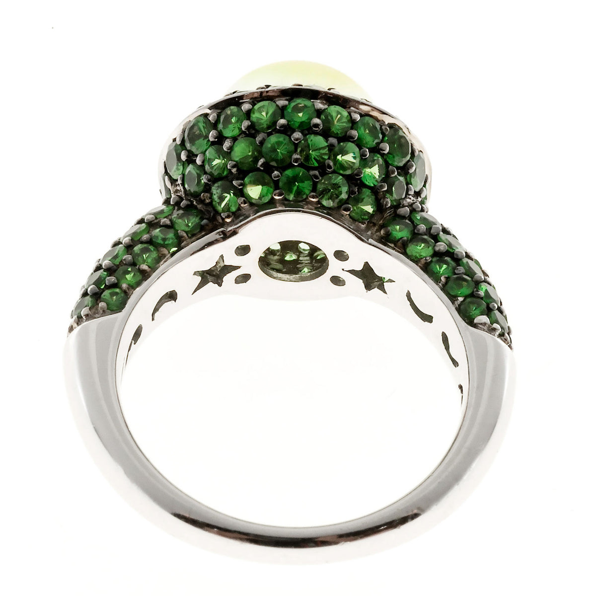 New Crivelli 18k White Gold Peridot 4.00ct Cabochon 2.40ct Tsavorite Garnet Ring – image 5
