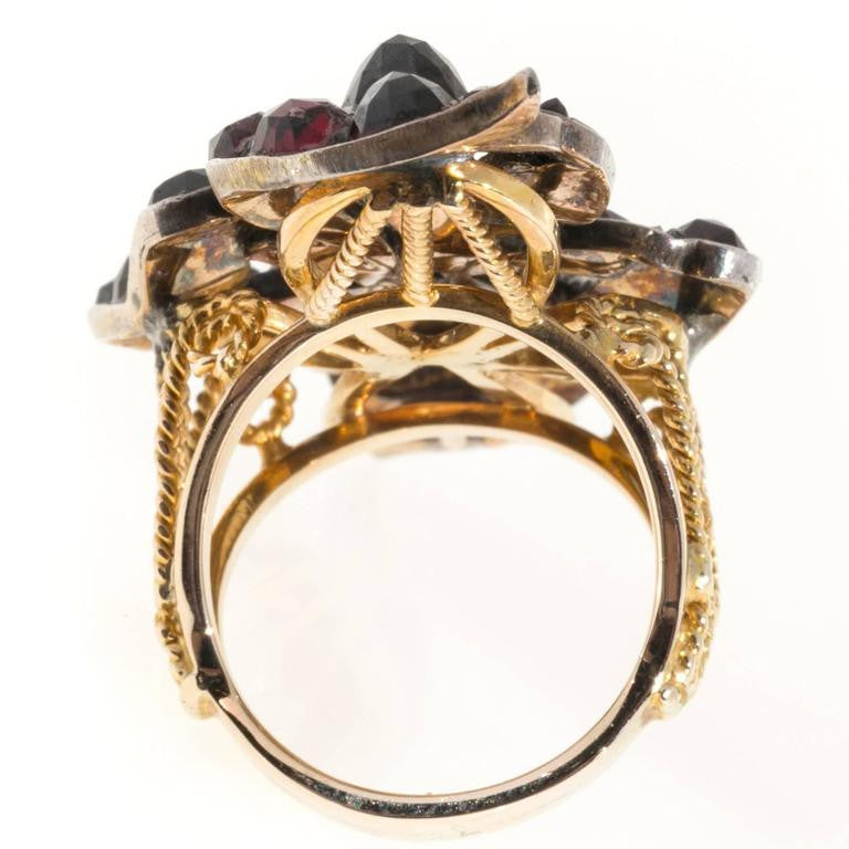 6.50 Carat Garnet Natural Pearl Silver 14k Yellow Gold Ribbon Cocktail Ring – image 5