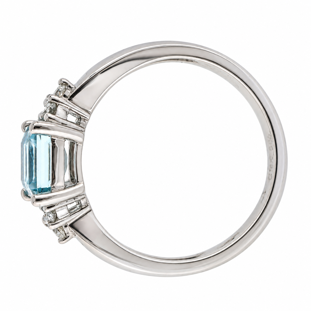 1.05 Carat Emerald Cut Aqua Diamond 14k White Gold Ring – image 5