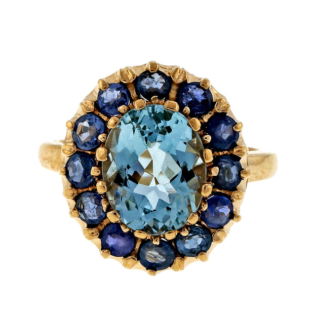 Vintage Retro 1940 2.25ct Aqua Sapphire 14k Rose Gold Ring
