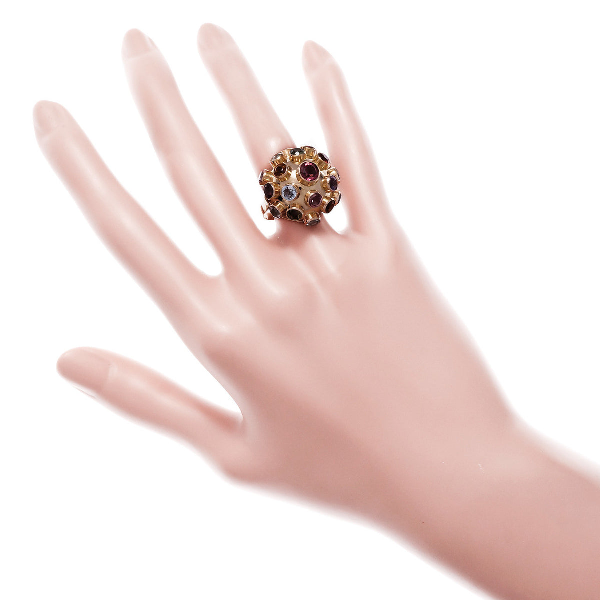 Sputnik Dome Ring Multi-Color Gemstones 18k Rose Pink Gold – image 6