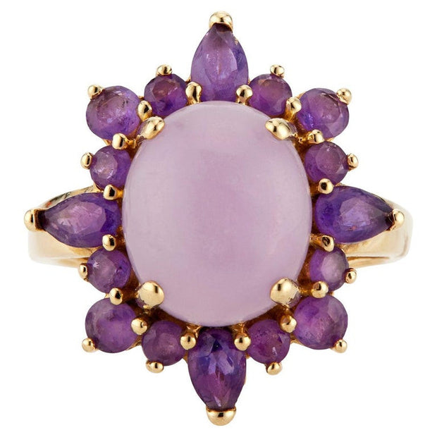 Purple Jadeite Jade Garnet 14k Gold Coctail Ring