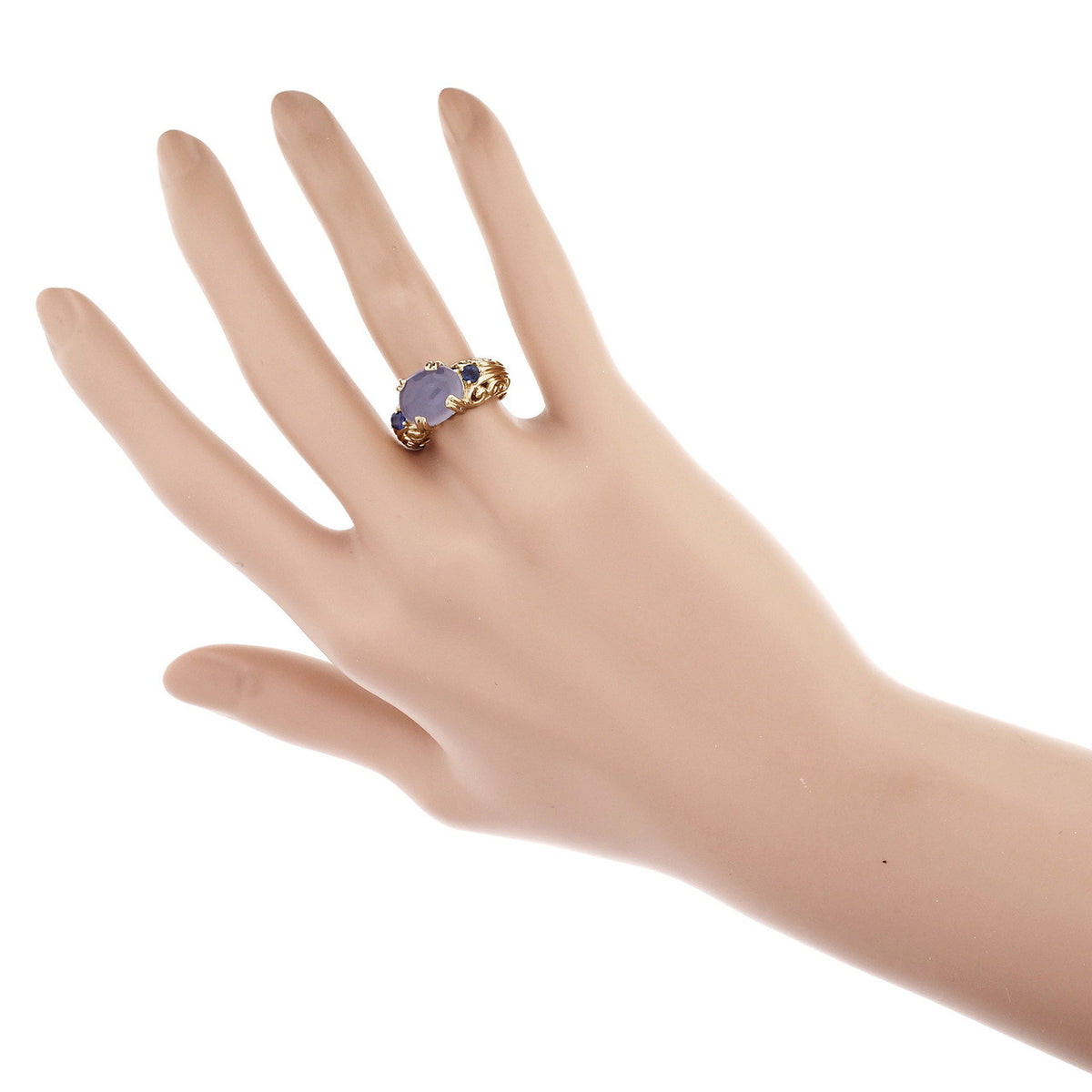 Blue Chalcedony Sapphire Yellow Gold Ring – image 6