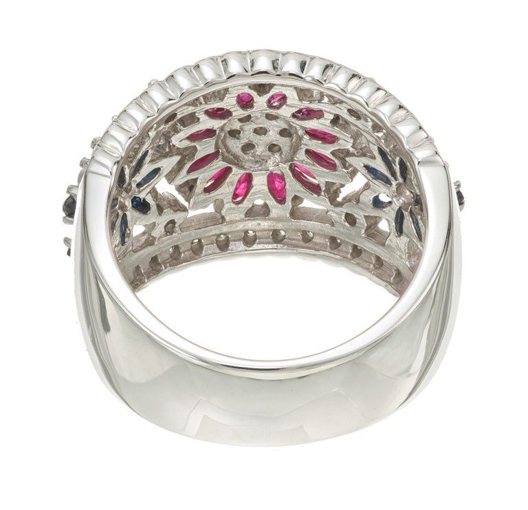 2.03 Carat Diamond Sapphire Ruby White Gold Flower Ring – image 5