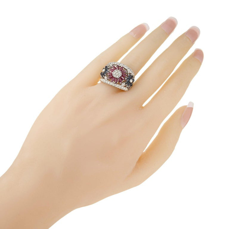2.03 Carat Diamond Sapphire Ruby White Gold Flower Ring – image 7