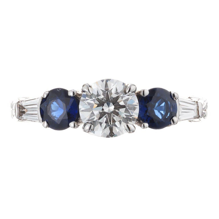 GIA Certified .90 Carat Diamond Sapphire Gold Engagement Ring – image 2