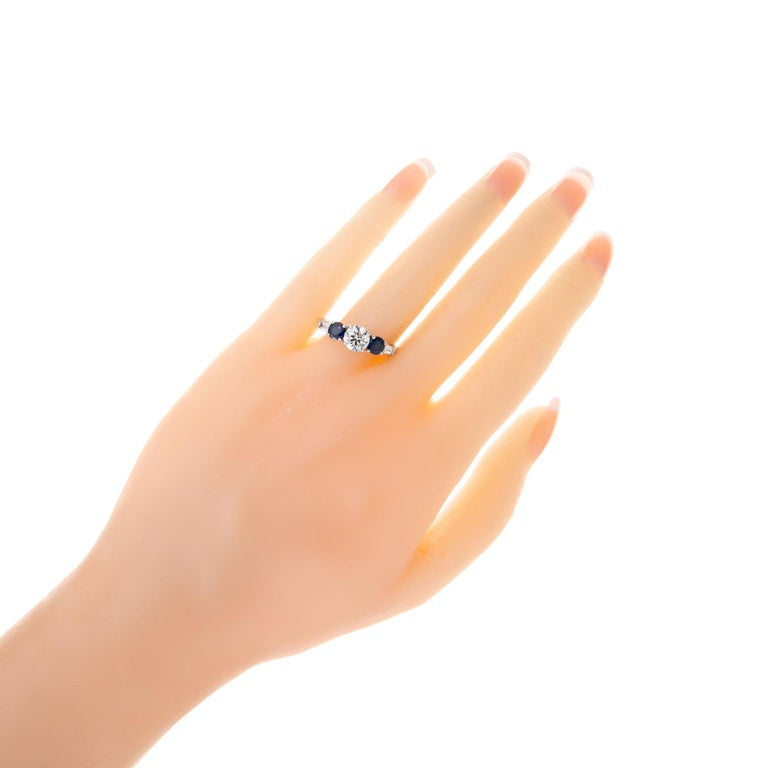 GIA Certified .90 Carat Diamond Sapphire Gold Engagement Ring – image 4
