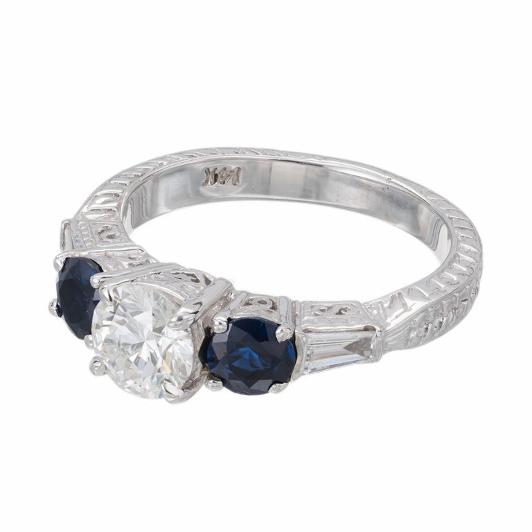 GIA Certified .90 Carat Diamond Sapphire Gold Engagement Ring – image 5