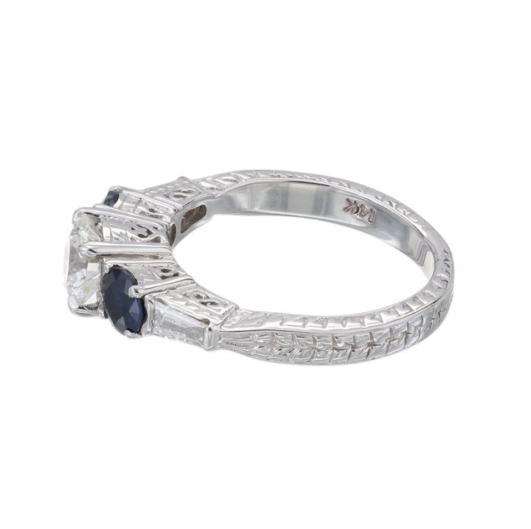GIA Certified .90 Carat Diamond Sapphire Gold Engagement Ring – image 6