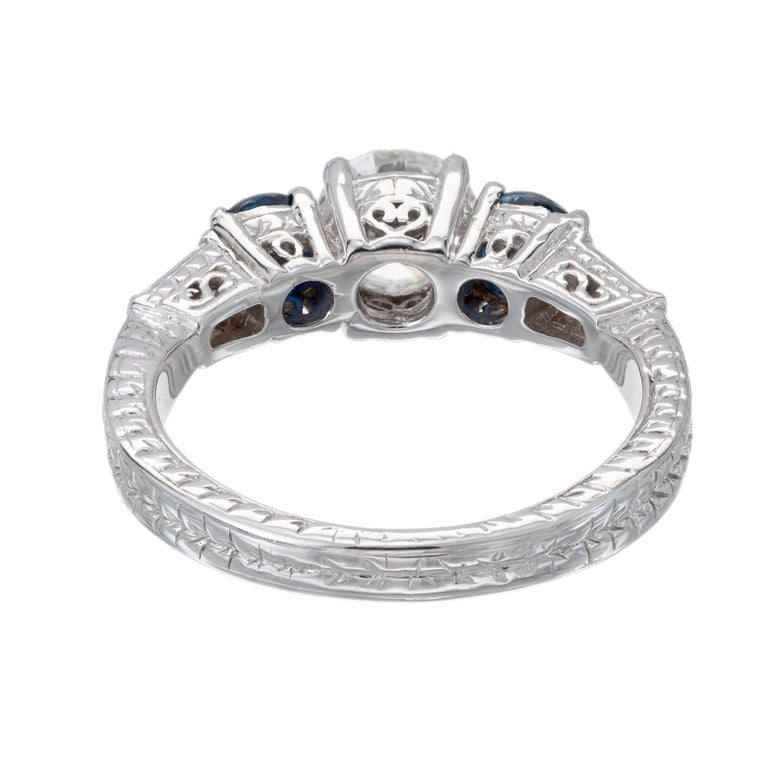 GIA Certified .90 Carat Diamond Sapphire Gold Engagement Ring – image 7