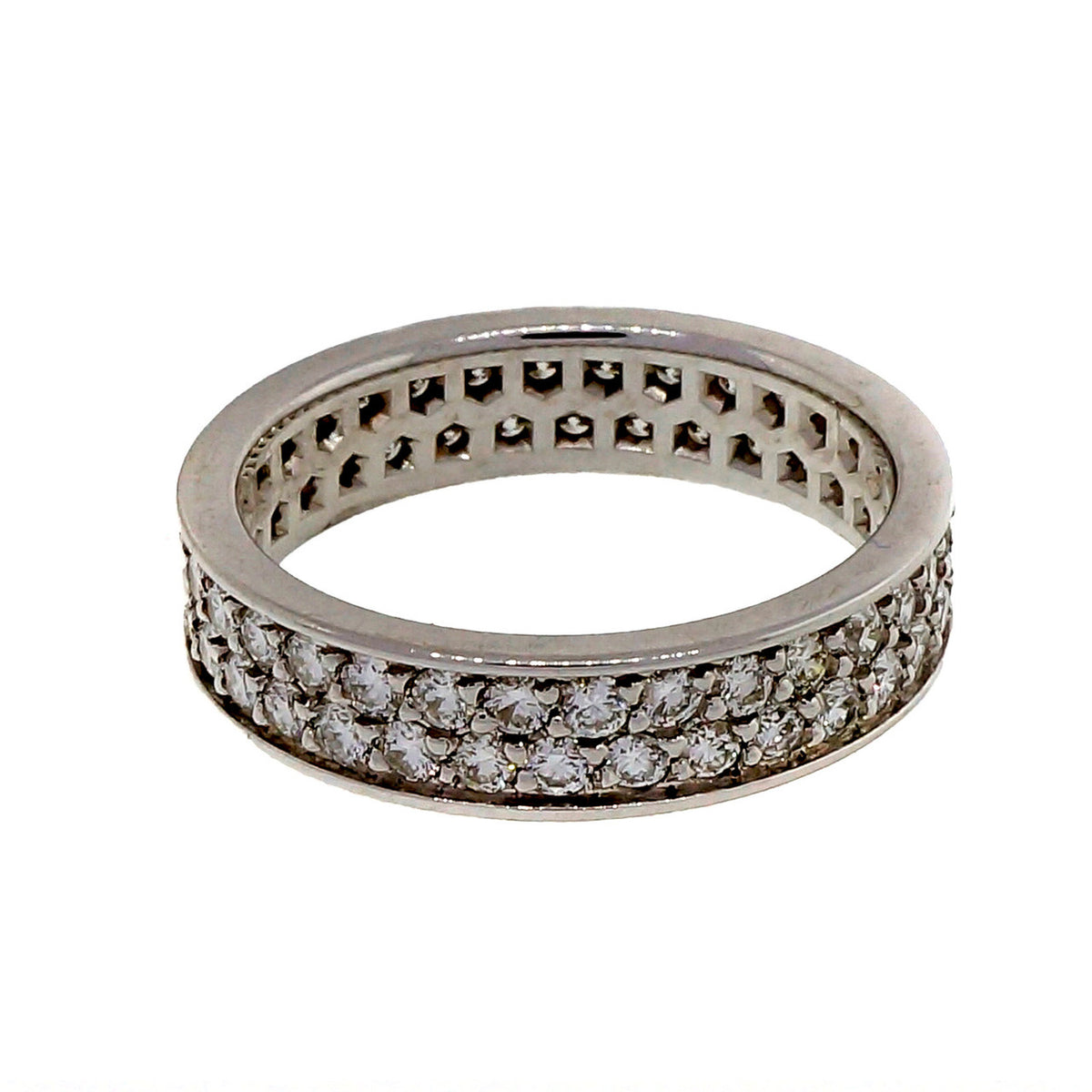 PSD 18k White Gold Flat 2 Row Common Bead Set 1.00ct Diamond Band Ring