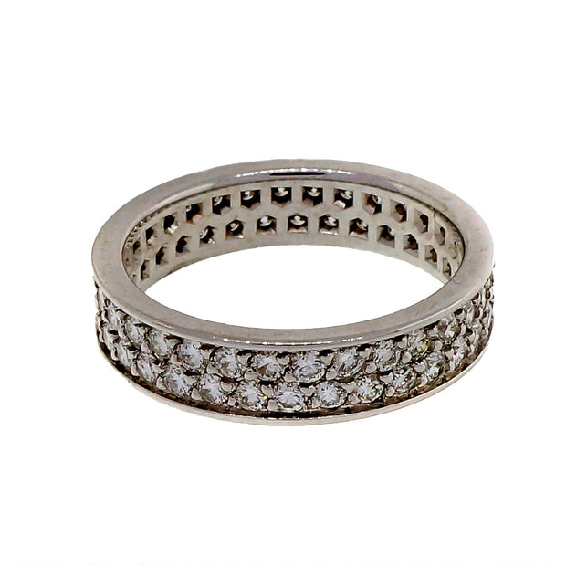 PSD 18k White Gold Flat 2 Row Common Bead Set 1.00ct Diamond Band Ring