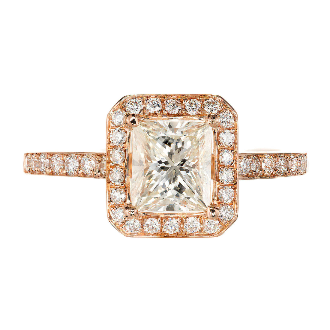 GIA Certified Peter Suchy 1.00 Carat Diamond Halo Rose Gold Engagement Ring – image 3
