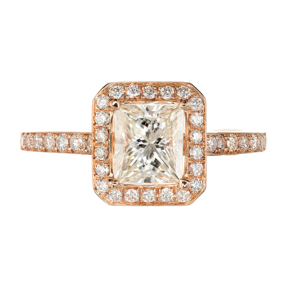 GIA Certified Peter Suchy 1.00 Carat Diamond Halo Rose Gold Engagement Ring – image 3