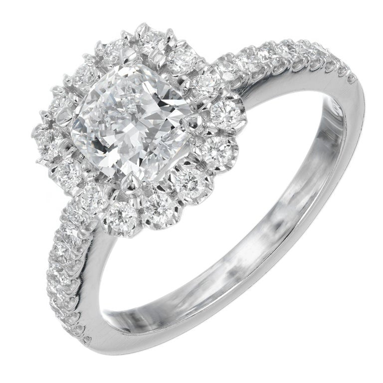 Peter Suchy 1.01 Carat Diamond Cushion Cut Halo Engagement Platinum Ring