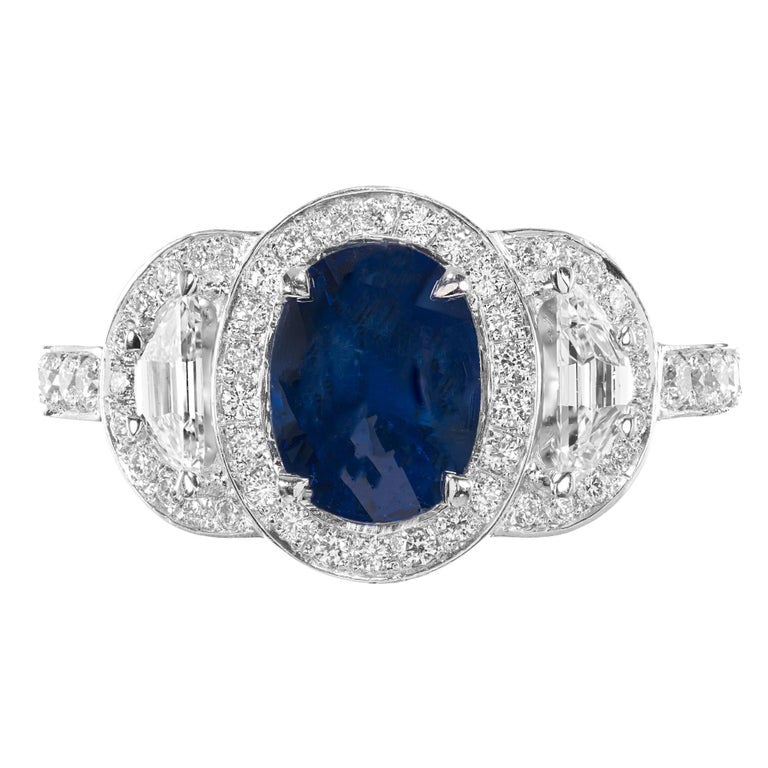 Estate 1.89ct Certified Sapphire PSD Suchy Engagement Diamond Triple Halo Ring – image 2