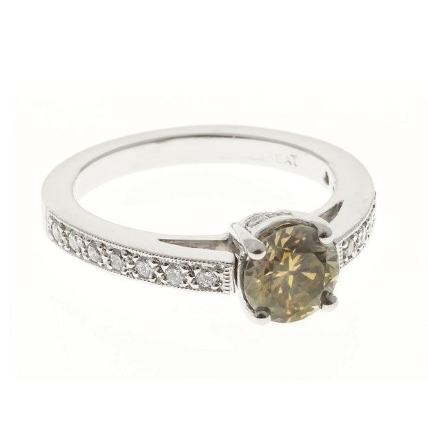 Peter Suchy Natural Brown Green Yellow Diamond Engagement Ring Platinum
