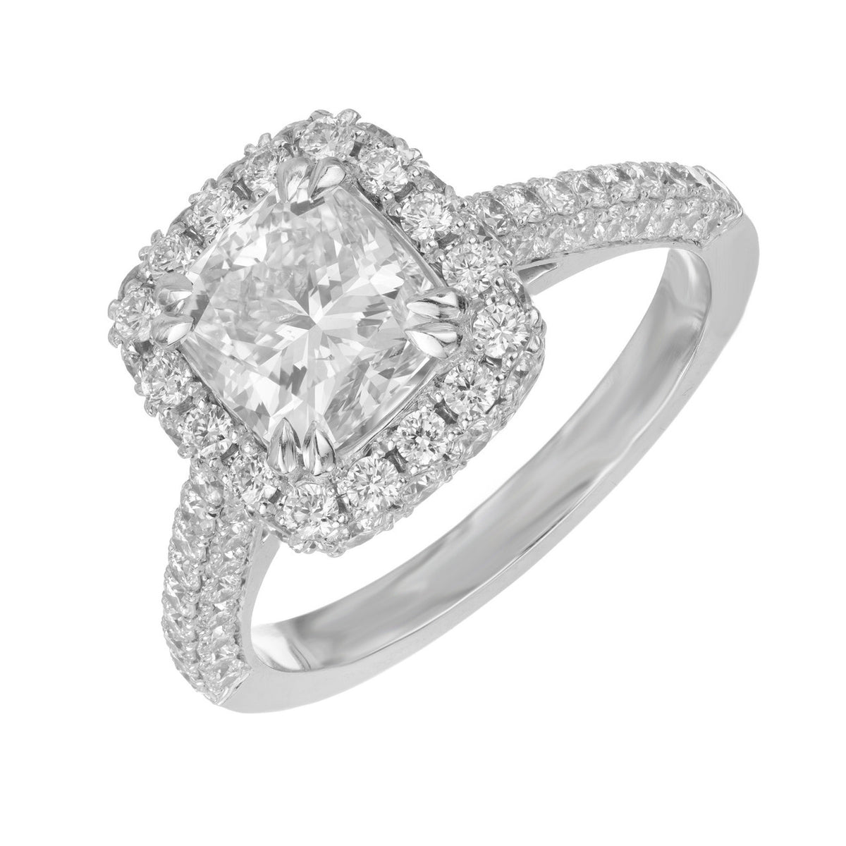 Peter Suchy GIA Certified 1.72 Carat Diamond Platinum Halo Engagement Ring