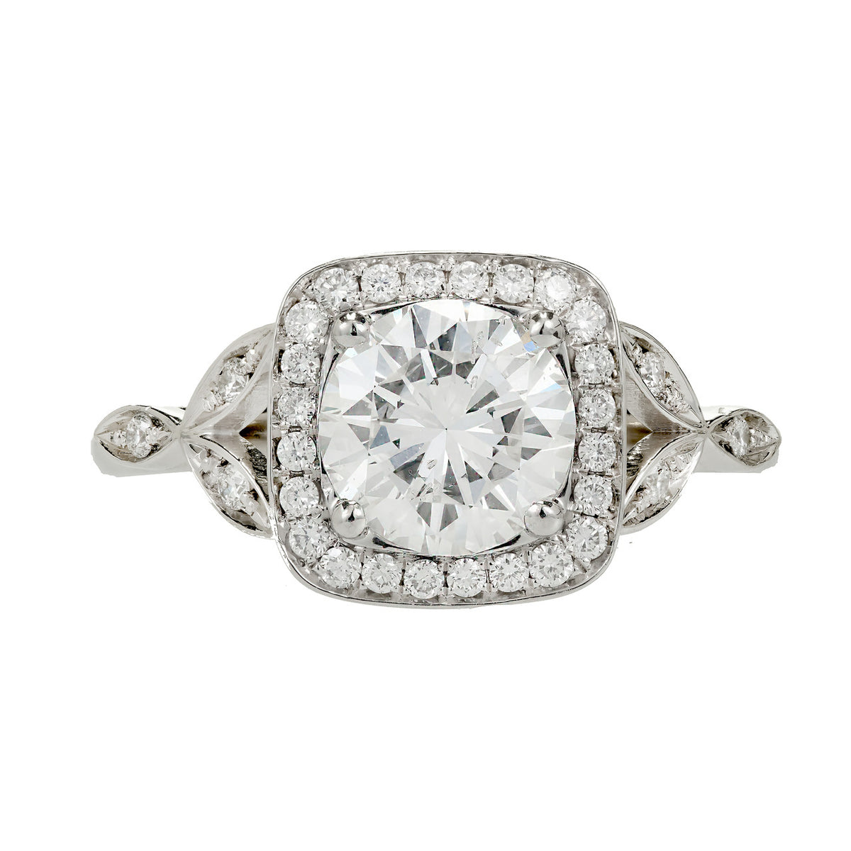 Peter Suchy Cushion Halo Diamond Engagement Ring Antique Inspired Platinum – image 2