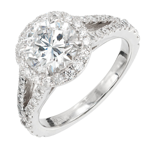 Peter Suchy GIA Certified 1.55 Carat Round Diamond Halo Platinum Engagement Ring
