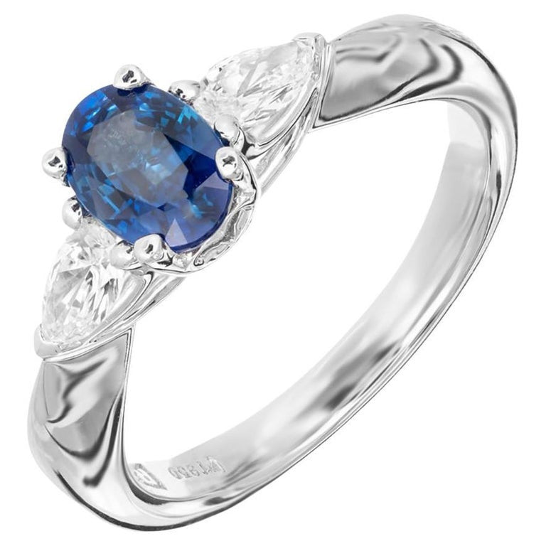 Peter Suchy 1.36 Oval Sapphire Diamond Three-Stone Platinum Engagement Ring – image 5
