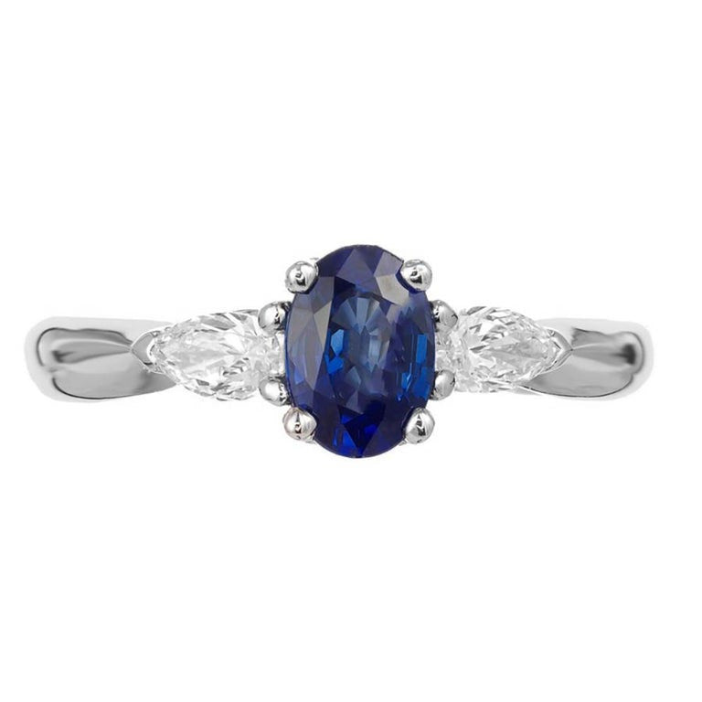 Peter Suchy 1.36 Oval Sapphire Diamond Three-Stone Platinum Engagement Ring – image 2