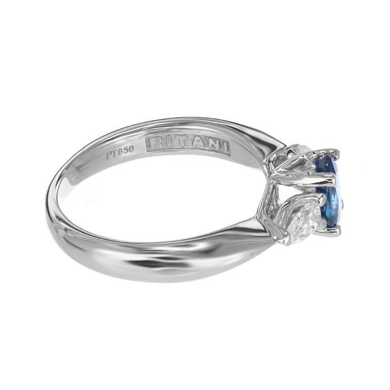 Peter Suchy 1.36 Oval Sapphire Diamond Three-Stone Platinum Engagement Ring – image 4
