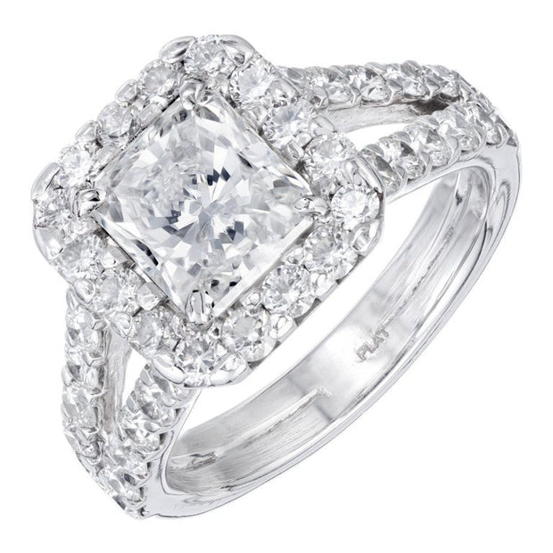 Peter Suchy GIA Certified 1.53 Carat Diamond Halo Platinum Engagement Ring