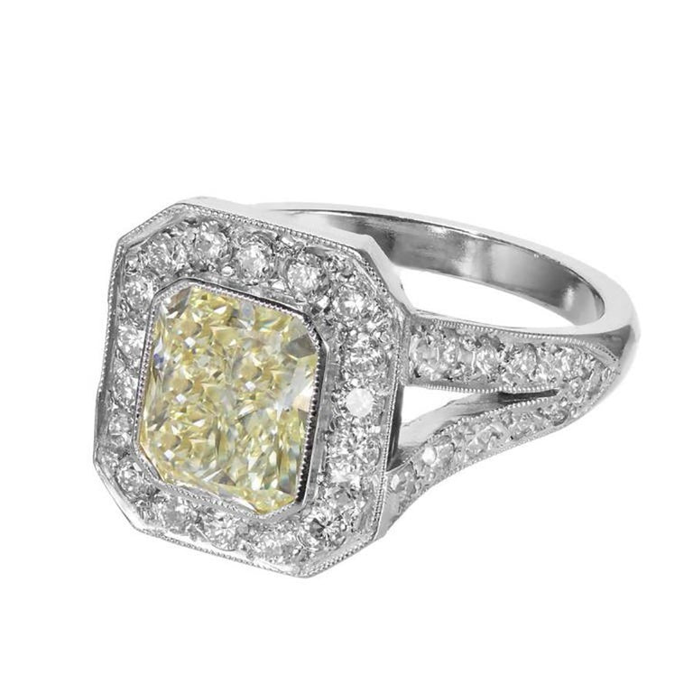 Peter Suchy EGL 2.06 Carat Fancy Yellow Diamond Halo Platinum Engagement Ring – image 2