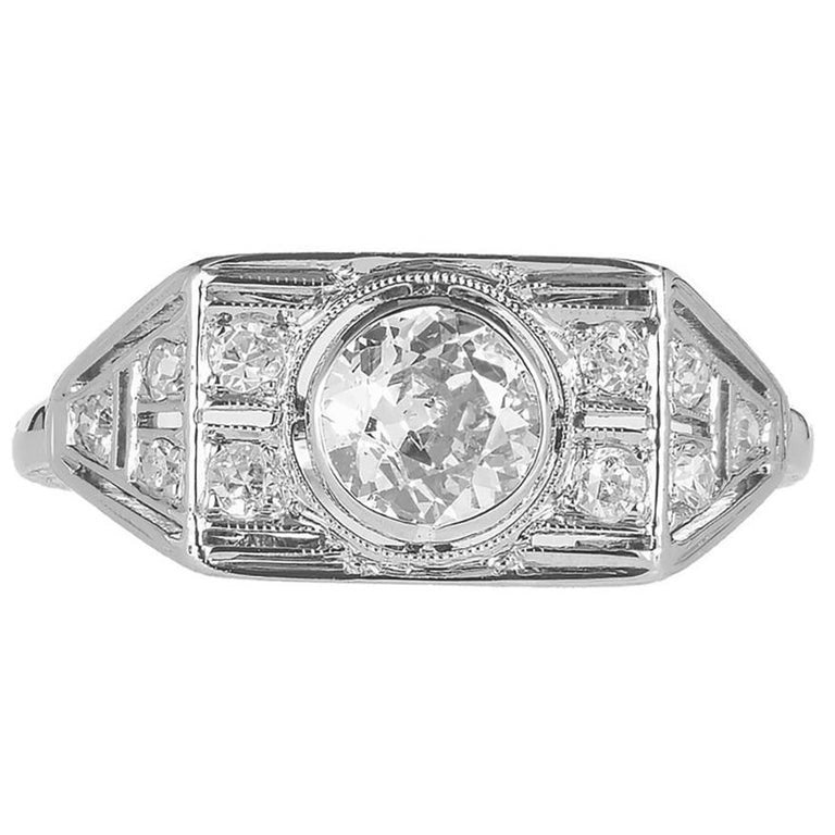 EGL Certified .53 Carat Old European Diamond Art Deco White Gold Engagement Ring – image 3