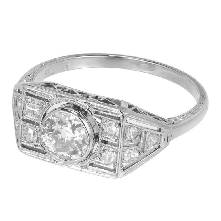 EGL Certified .53 Carat Old European Diamond Art Deco White Gold Engagement Ring – image 8
