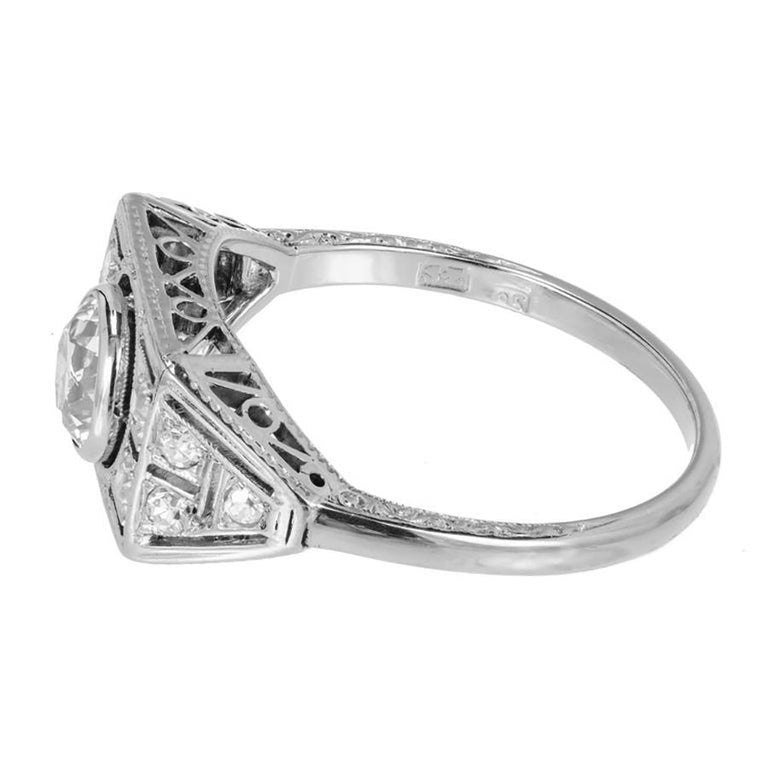 EGL Certified .53 Carat Old European Diamond Art Deco White Gold Engagement Ring – image 2