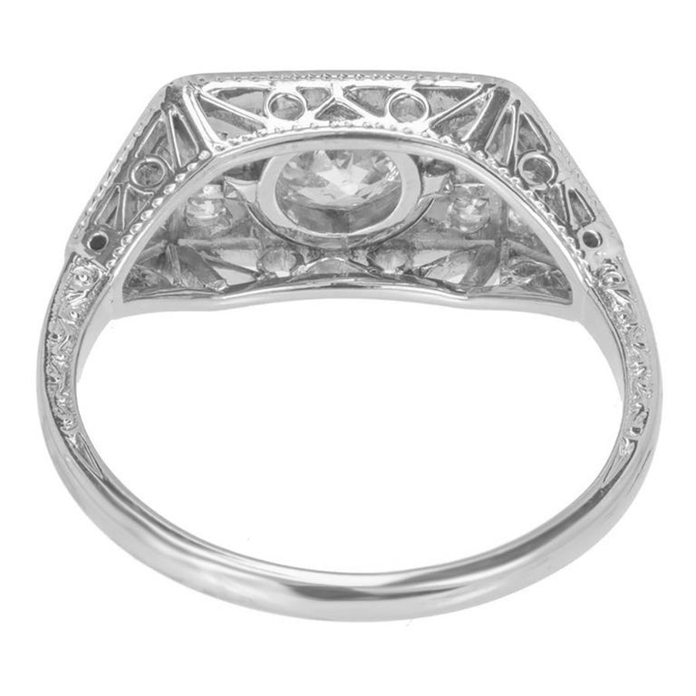 EGL Certified .53 Carat Old European Diamond Art Deco White Gold Engagement Ring – image 6