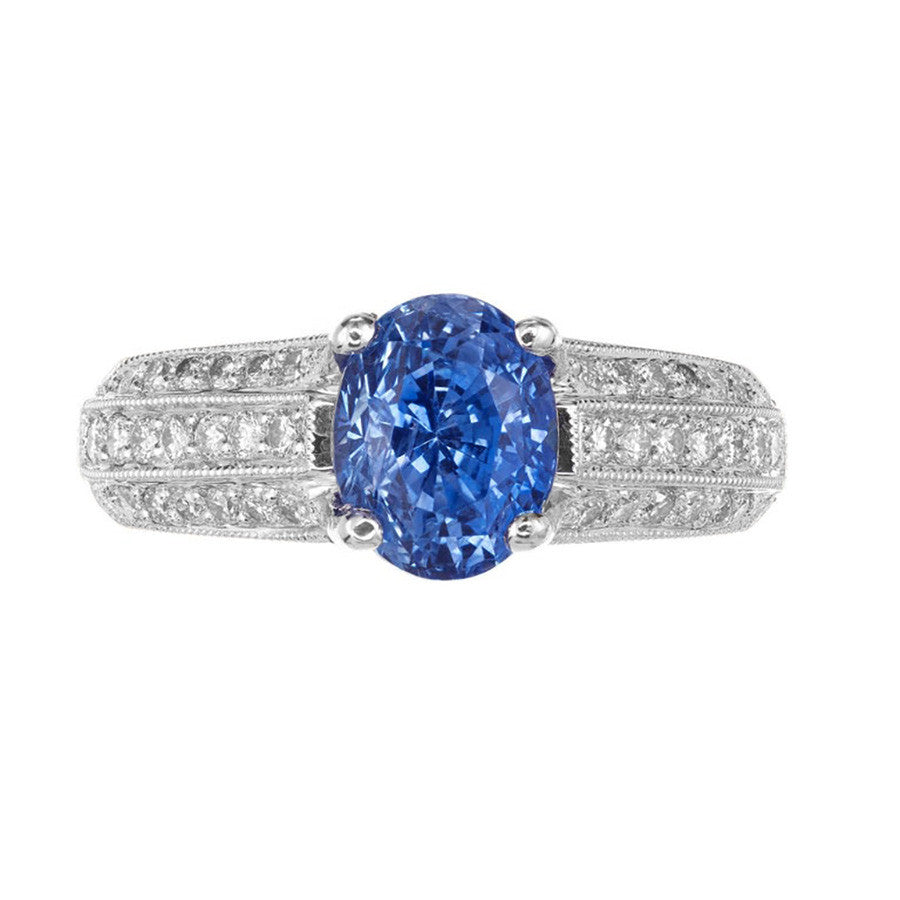 GIA Certified 2.64 Carat Oval Sapphire Diamond White Gold Engagement Ring – image 2