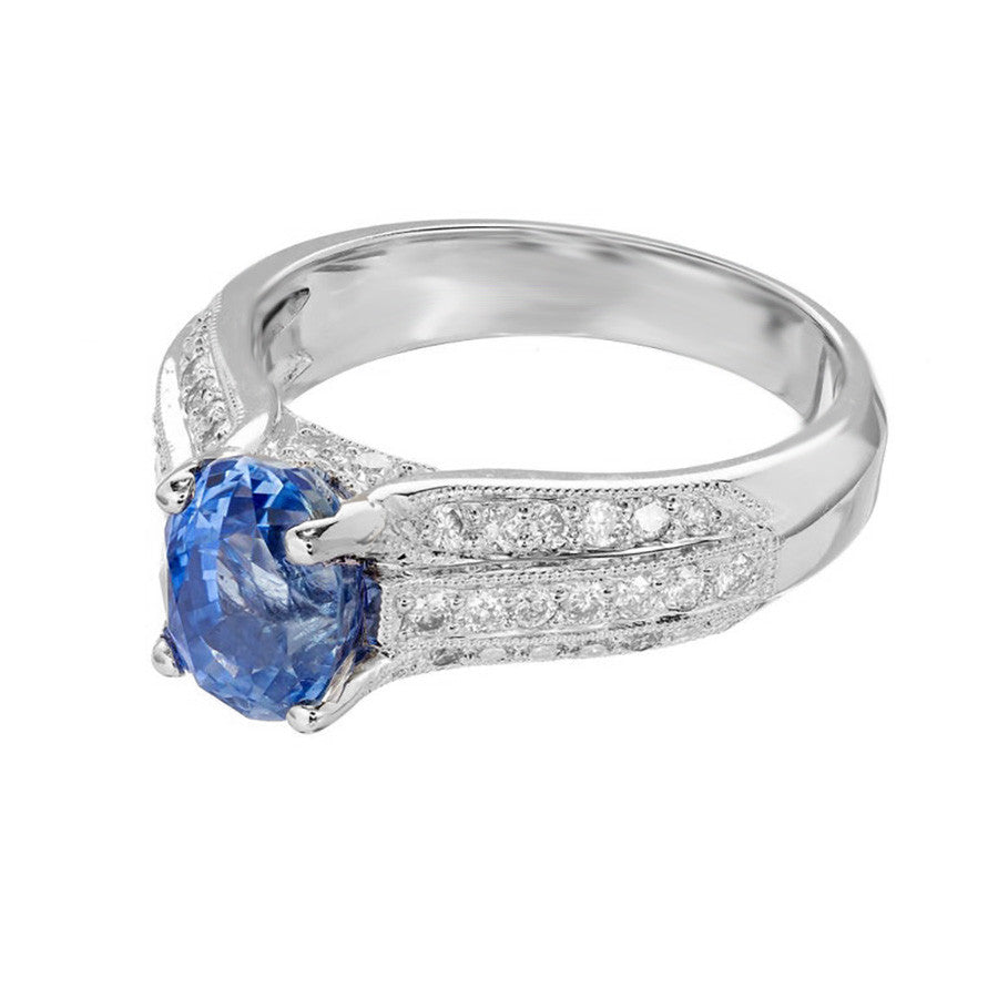 GIA Certified 2.64 Carat Oval Sapphire Diamond White Gold Engagement Ring – image 3
