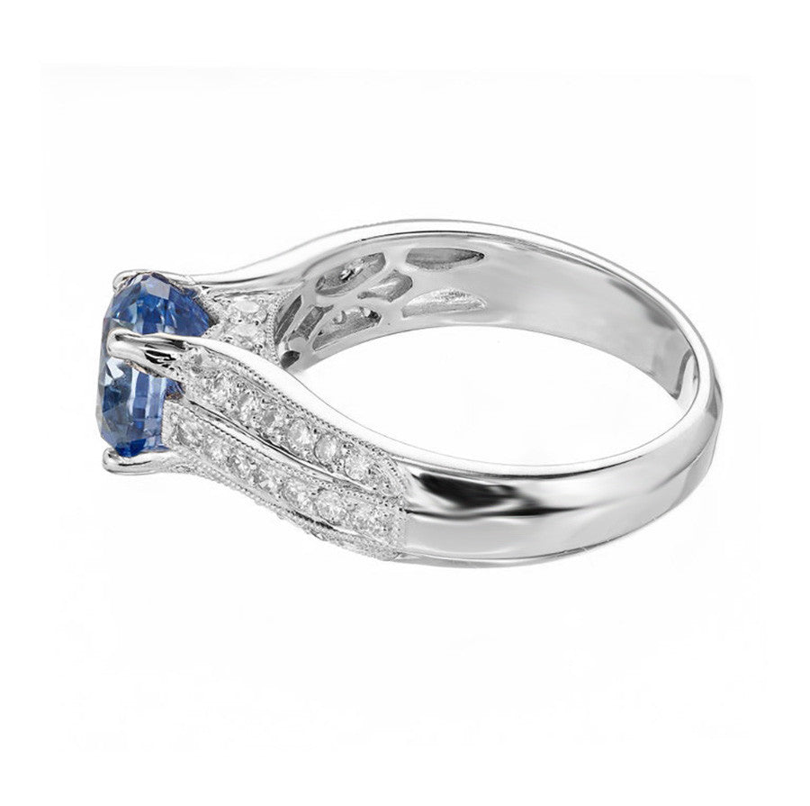 GIA Certified 2.64 Carat Oval Sapphire Diamond White Gold Engagement Ring – image 8