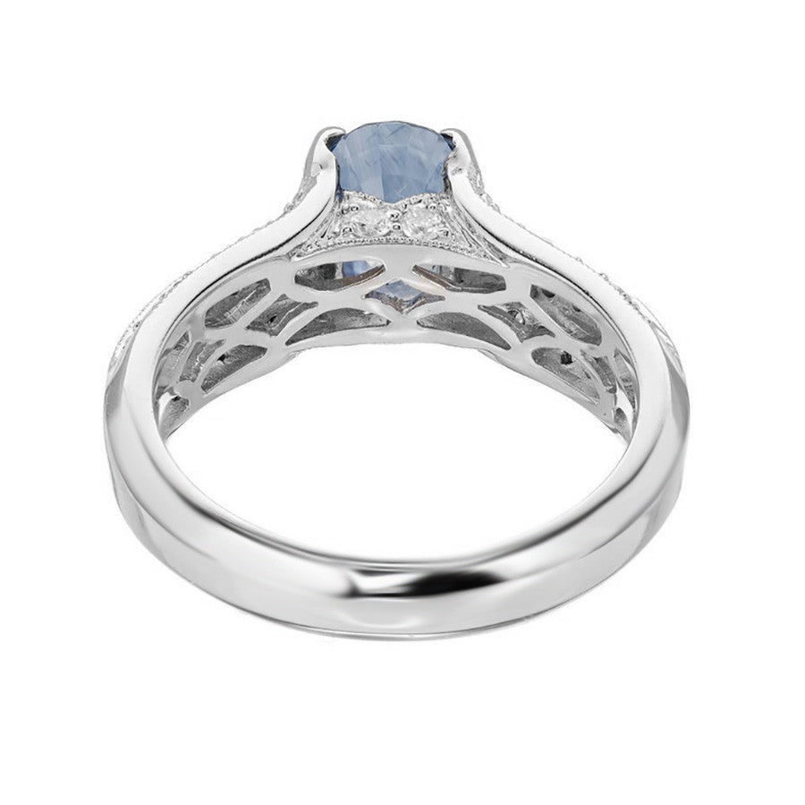 GIA Certified 2.64 Carat Oval Sapphire Diamond White Gold Engagement Ring – image 7