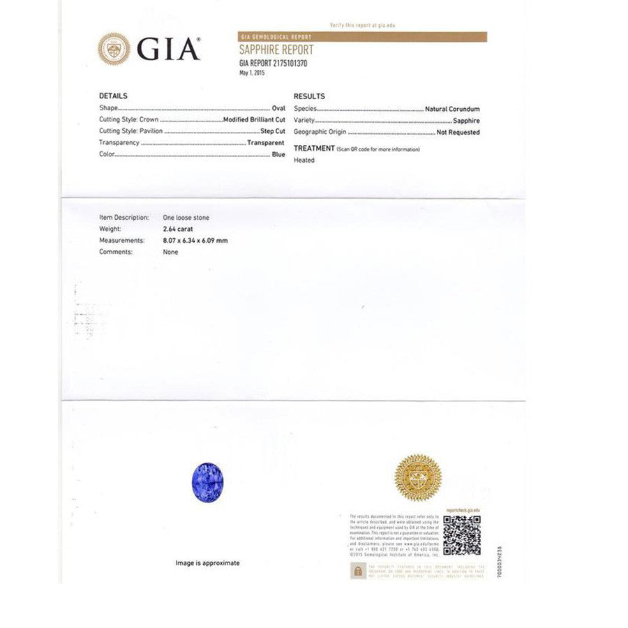 GIA Certified 2.64 Carat Oval Sapphire Diamond White Gold Engagement Ring – image 4