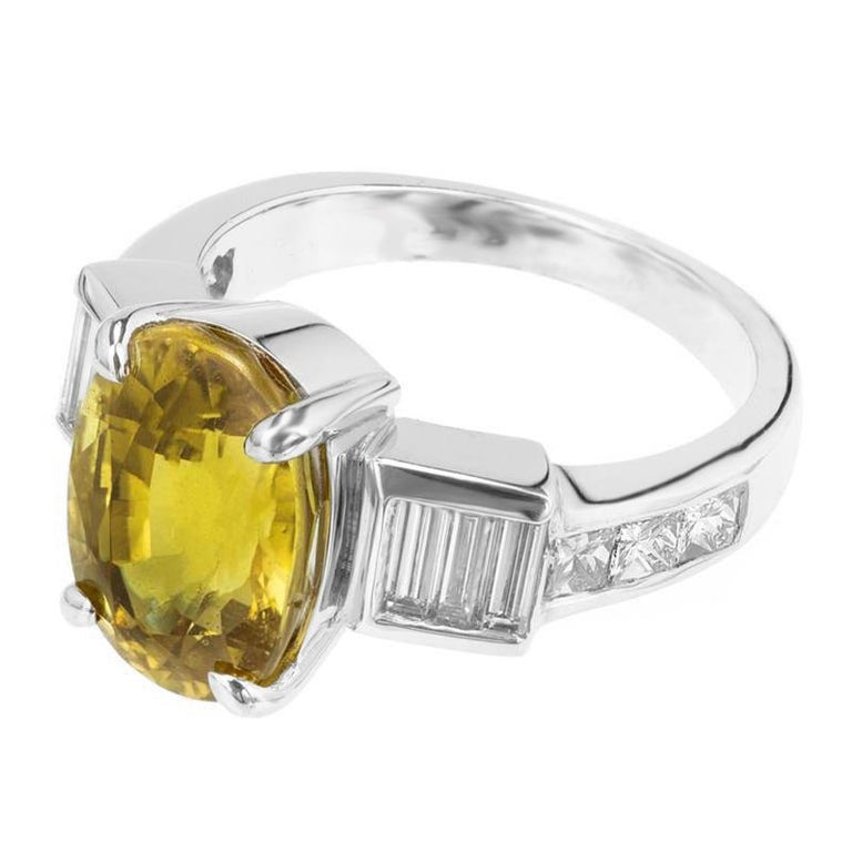 GIA 6.08 Carat Natural Oval Yellow Sapphire Diamond Platinum Engagement Ring – image 2