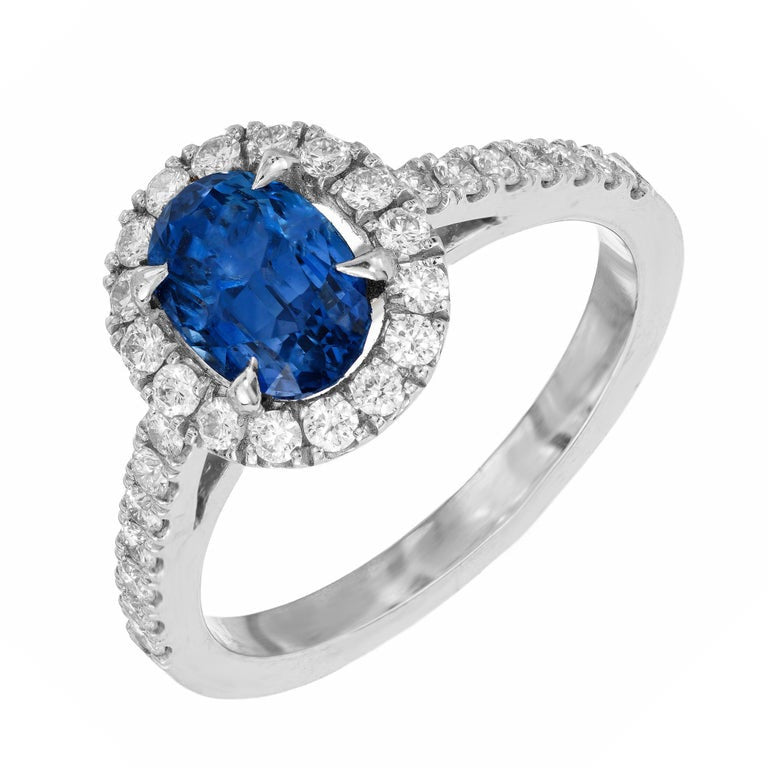 Peter Suchy 1.77 Carat Oval Sapphire Diamond Halo Gold Engagement Ring – image 2